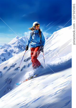 Illustration of a beautiful winter holiday in the Alps 107305801
