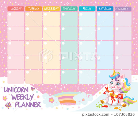 Cute baby unicorn printable weekly planner vector 107305826
