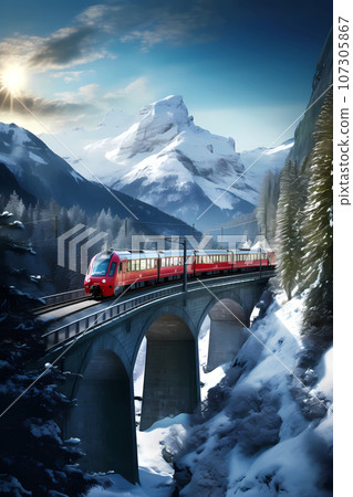 Illustration of Glacier express in the Alps, Switzerland Illustration of Glacier express in the Alps, Switzerland 107305867
