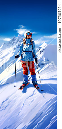 Illustration of a beautiful winter holiday in the Alps 107305924
