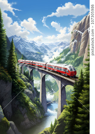 Illustration of Glacier express in the Alps, Switzerland Illustration of Glacier express in the Alps, Switzerland 107305986