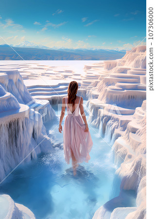 Illustration of a beautiful view of the travertines Illustration of a beautiful view of the travertines 107306000