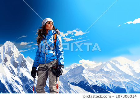 Illustration of a beautiful winter holiday in the Alps 107306014