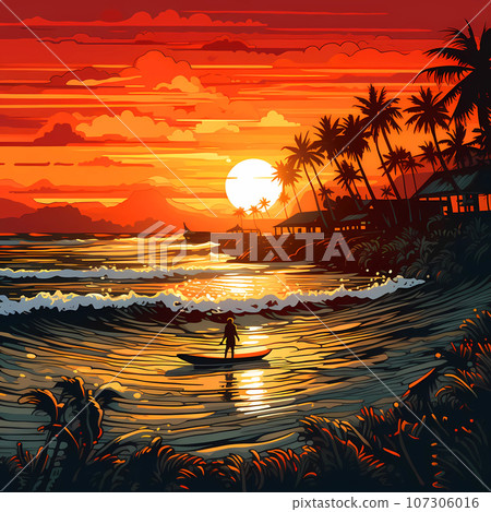 Illustration of traditional life on a tropical island 107306016