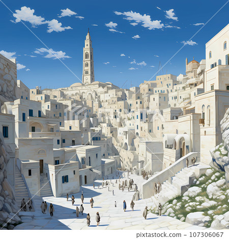Illustration of beautiful view of Matera, Italy Illustration of beautiful view of Matera, Italy 107306067
