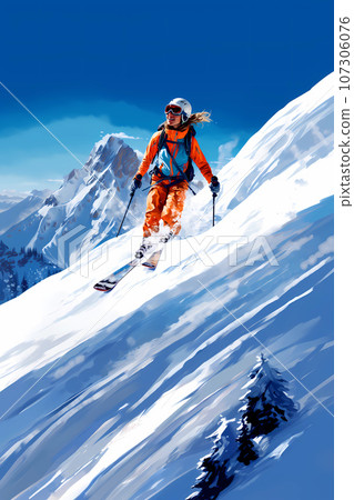 Illustration of a beautiful winter holiday in the Alps 107306076
