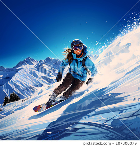 Illustration of a beautiful winter holiday in the Alps 107306079