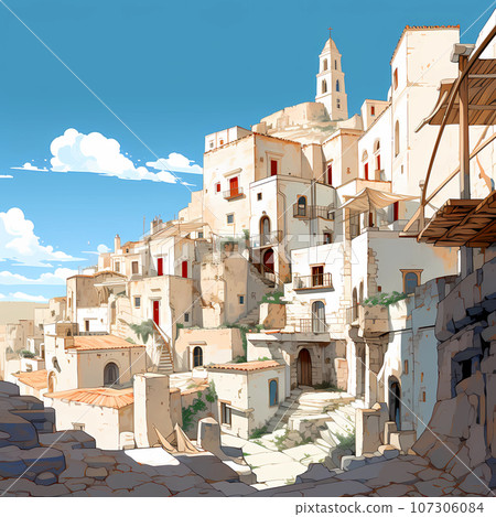 Illustration of beautiful view of Matera, Italy 107306084