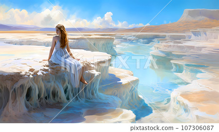 Illustration of a beautiful view of the travertines 107306087