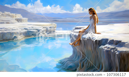 Illustration of a beautiful view of the travertines Illustration of a beautiful view of the travertines 107306117