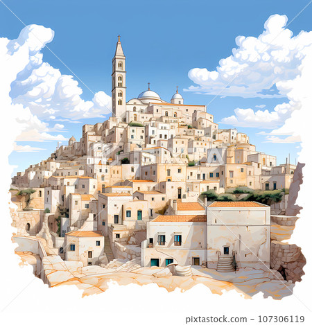 Illustration of beautiful view of Matera, Italy Illustration of beautiful view of Matera, Italy 107306119