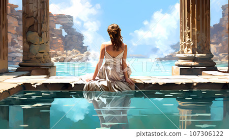 Illustration of a beautiful view of the travertines Illustration of a beautiful view of the travertines 107306122