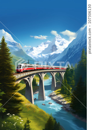 Illustration of Glacier express in the Alps, Switzerland Illustration of Glacier express in the Alps, Switzerland 107306130