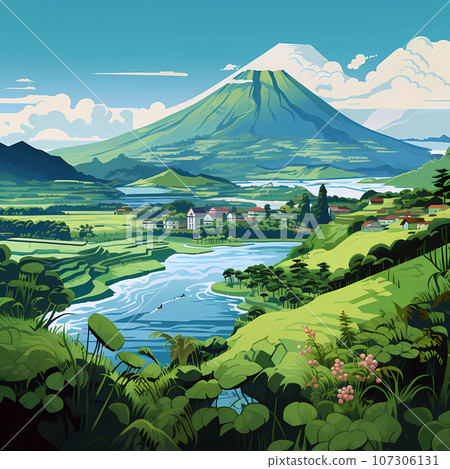 Illustration of a beautiful view of a tropical island Illustration of a beautiful view of a tropical island 107306131