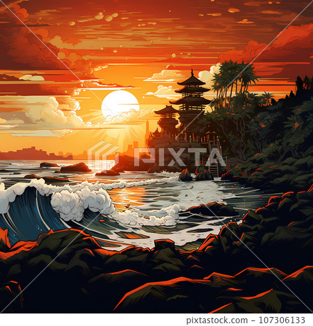 Illustration of a beautiful view of Tanah Lot, Bali, Indonesia Illustration of a beautiful view of Tanah Lot, Bali, Indonesia 107306133