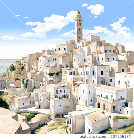 Illustration of beautiful view of Matera, Italy Illustration of beautiful view of Matera, Italy 107306185