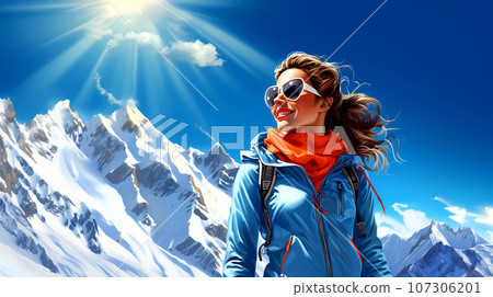 Illustration of a beautiful winter holiday in the Alps 107306201