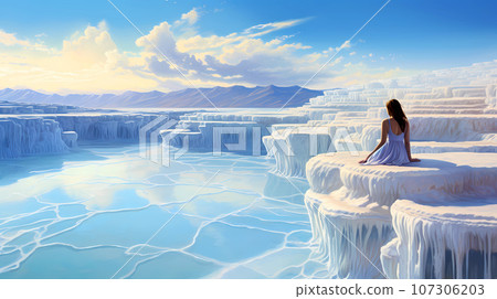 Illustration of a beautiful view of the travertines Illustration of a beautiful view of the travertines 107306203