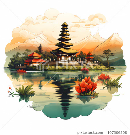 Illustration of a beautiful view of Ulun Danu, Bali, Indonesia Illustration of a beautiful view of Ulun Danu, Bali, Indonesia 107306208