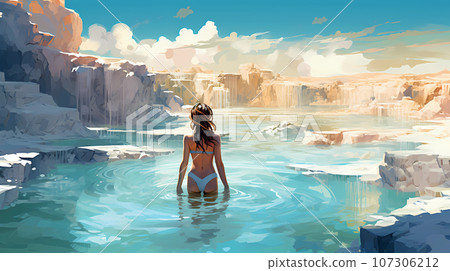Illustration of a beautiful view of the travertines 107306212