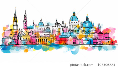 Illustration of beautiful view of Vienna, Austria Illustration of beautiful view of Vienna, Austria 107306223