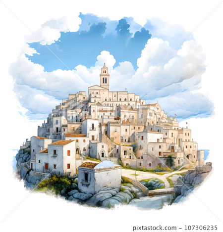 Illustration of beautiful view of Matera, Italy Illustration of beautiful view of Matera, Italy 107306235
