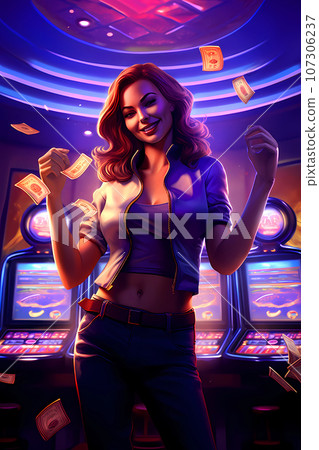 Illustration of entertainment and gambling in a luxury casino 107306237