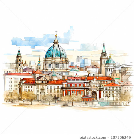 Illustration of beautiful view of Vienna, Austria 107306249