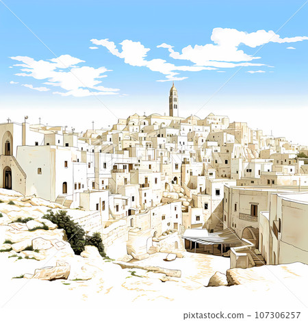 Illustration of beautiful view of Matera, Italy 107306257