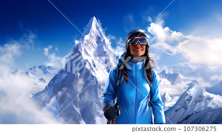 Illustration of a beautiful winter holiday in the Alps 107306275
