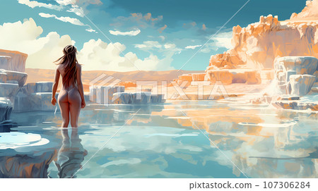 Illustration of a beautiful view of the travertines Illustration of a beautiful view of the travertines 107306284