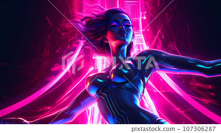 Illustration of sexy girl in neon light 107306287