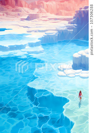 Illustration of a beautiful view of the travertines Illustration of a beautiful view of the travertines 107306288