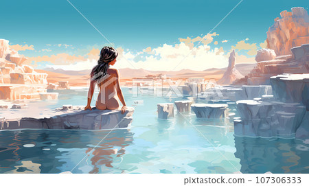 Illustration of a beautiful view of the travertines Illustration of a beautiful view of the travertines 107306333