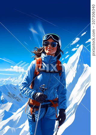 Illustration of a beautiful winter holiday in the Alps 107306340
