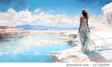 Illustration of a beautiful view of the travertines Illustration of a beautiful view of the travertines 107306349