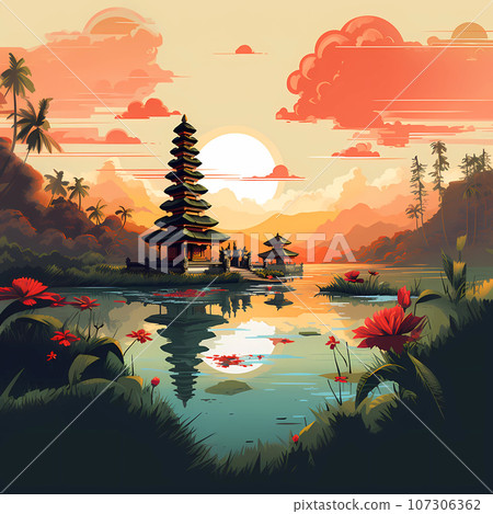 Illustration of a beautiful view of Ulun Danu, Bali, Indonesia Illustration of a beautiful view of Ulun Danu, Bali, Indonesia 107306362