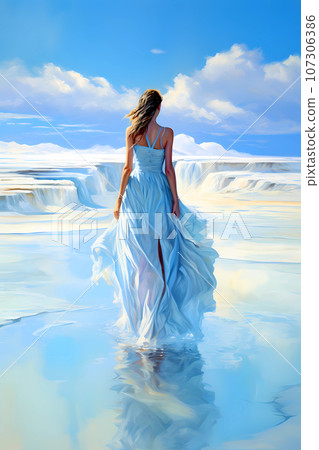 Illustration of a beautiful view of the travertines Illustration of a beautiful view of the travertines 107306386