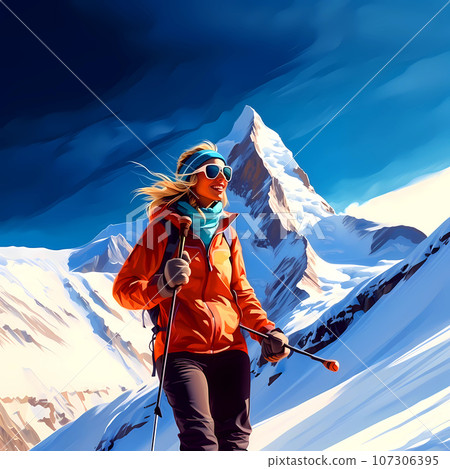 Illustration of a beautiful winter holiday in the Alps 107306395