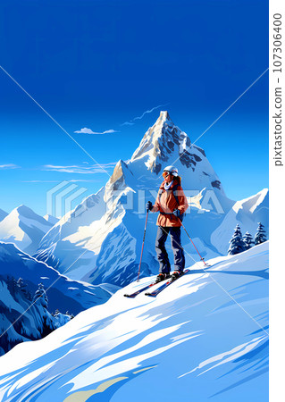 Illustration of a beautiful winter holiday in the Alps 107306400