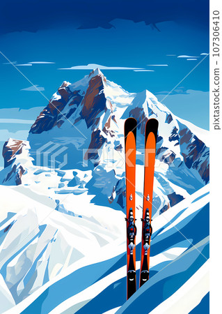 Illustration of a beautiful winter holiday in the Alps Illustration of a beautiful winter holiday in the Alps 107306410