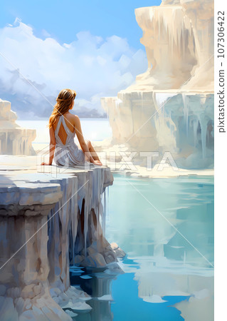 Illustration of a beautiful view of the travertines Illustration of a beautiful view of the travertines 107306422