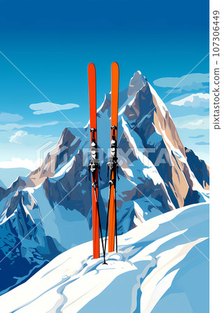 Illustration of a beautiful winter holiday in the Alps 107306449