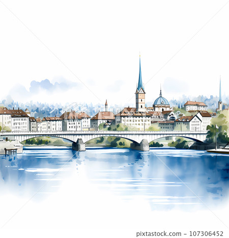 Illustration of beautiful view of the city of Zurich, Switzerland 107306452