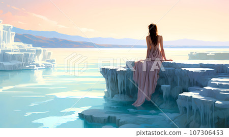 Illustration of a beautiful view of the travertines Illustration of a beautiful view of the travertines 107306453