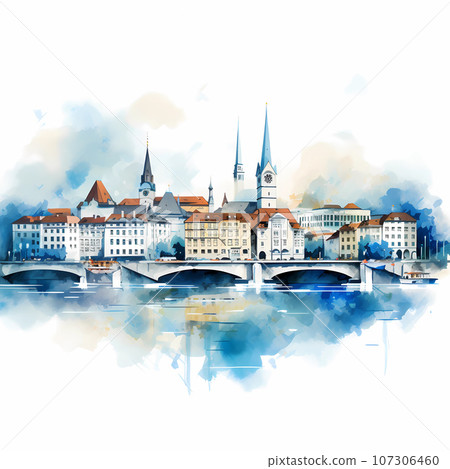 Illustration of beautiful view of the city of Zurich, Switzerland Illustration of beautiful view of the city of Zurich, Switzerland 107306460