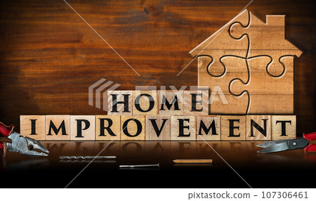 Wooden House Made of Puzzle Pieces - Home Improvement Concept 107306461