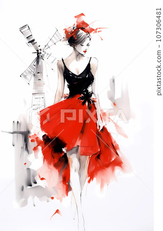 Illustration of beautiful view of the city of Paris, France 107306481