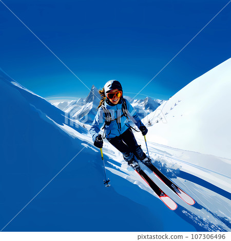 Illustration of a beautiful winter holiday in the Alps 107306496