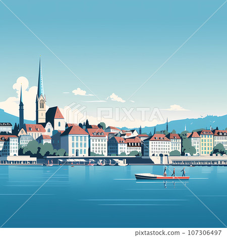 Illustration of beautiful view of the city of Zurich, Switzerland 107306497